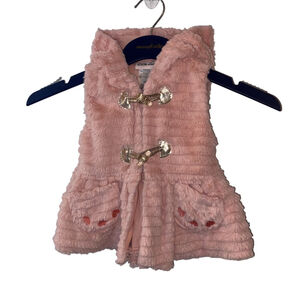 Girls Little Lass Vest Pink Faux Fur Hooded Size 12 months